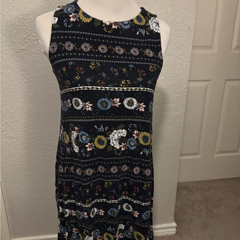 LOFT Black and Blue Floral Dress S